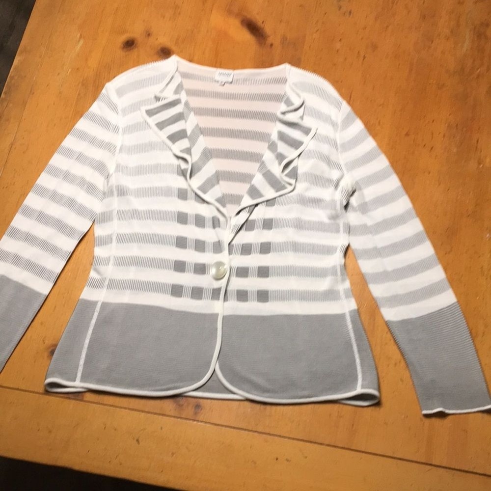 Armani Collezioni Maritime Chic Striped Knit Blazer Cardigan Size 10 Italy - Picture 10 of 13